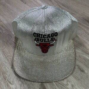VTG Chicago Bulls Snapback Hat NBA Basketball Sparkle Glitter Silver AJD Cap USA